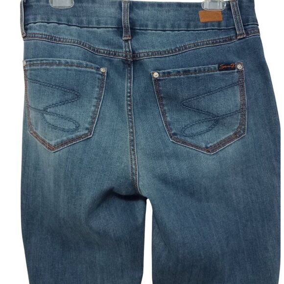 Seven 7 Jeans Blue High Rise Skinny Tummyless Stretch Embroidered Pockets 8 - Picture 4 of 11